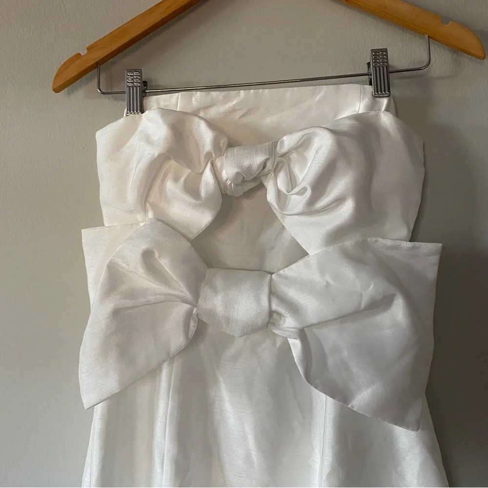 Bhldn X Anthropologie X Boskemper Ariel Bow Strapless Mini Dress: Ivory White S — image 4 of 6